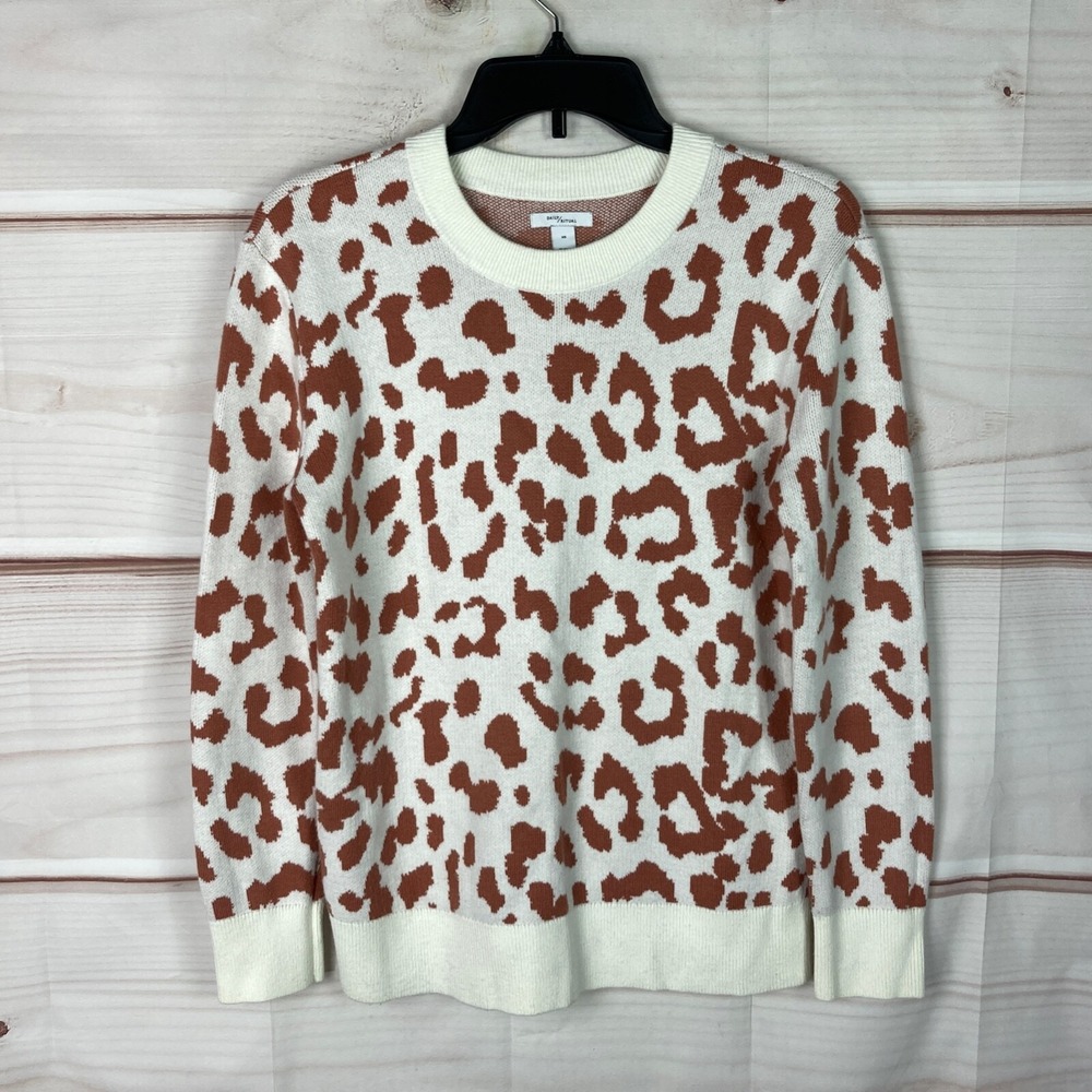 Daily Ritual Sweater Womens XS Ultra Soft Leopard Crew Neck Pullover Brown Ivory